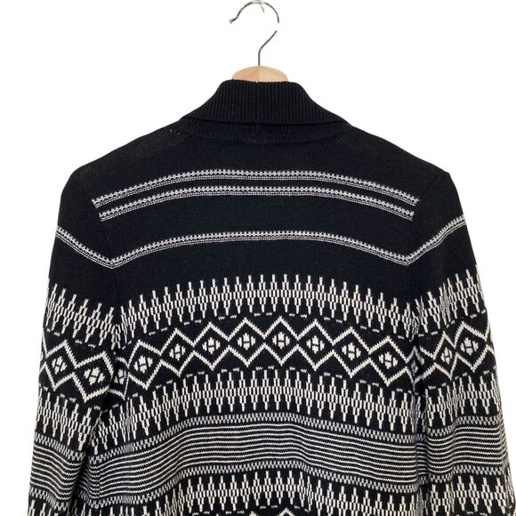 Talbots Cardigan Womens Petite Small Black Ivory Fairisle Intarsia Wool Blend - Picture 6 of 12